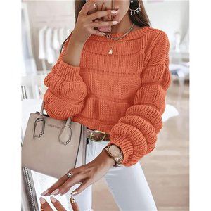 Women's Fall Sweaters 2023 Casual Crew Neck Loose Knit Pullover Winter Adorable